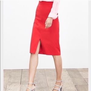 Midi Red Front Slit Pencil Skirt